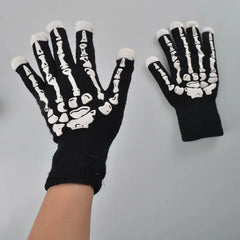 Halloween Skull LED Glowing Gloves Black Color Riding Gloves Supplies Cosplay Fancy Festival Cool Boy Girl Kids Happy Tools