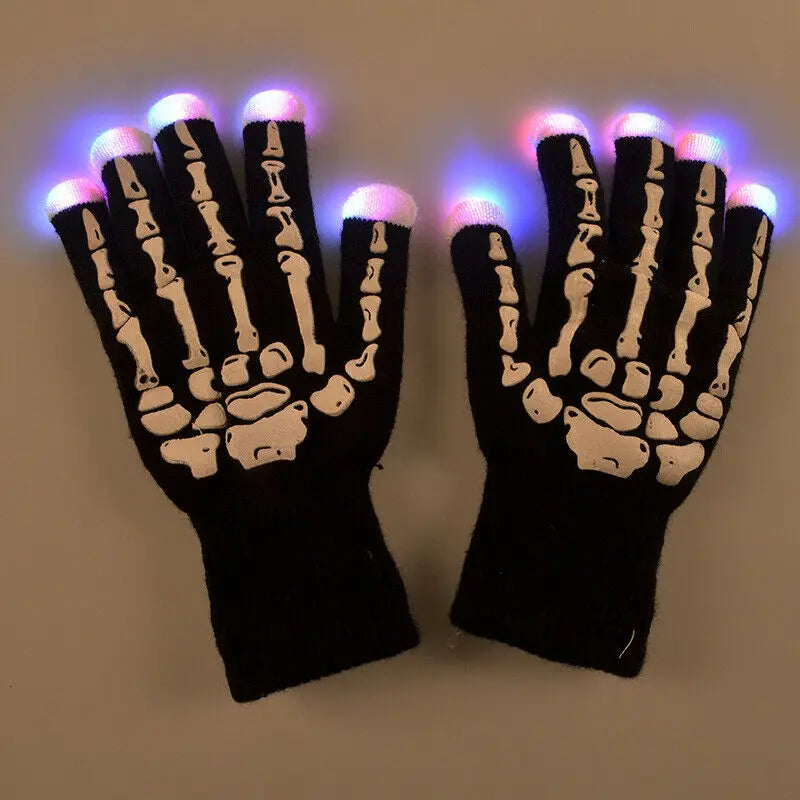 Halloween Skull LED Glowing Gloves Black Color Riding Gloves Supplies Cosplay Fancy Festival Cool Boy Girl Kids Happy Tools