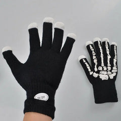 Halloween Skull LED Glowing Gloves Black Color Riding Gloves Supplies Cosplay Fancy Festival Cool Boy Girl Kids Happy Tools