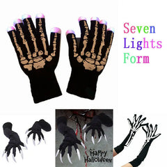 Halloween Skull LED Glowing Gloves Black Color Riding Gloves Supplies Cosplay Fancy Festival Cool Boy Girl Kids Happy Tools