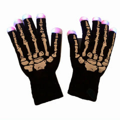 Halloween Skull LED Glowing Gloves Black Color Riding Gloves Supplies Cosplay Fancy Festival Cool Boy Girl Kids Happy Tools